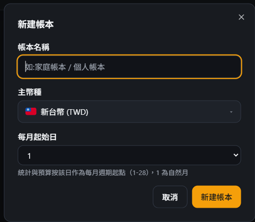 新增帳本